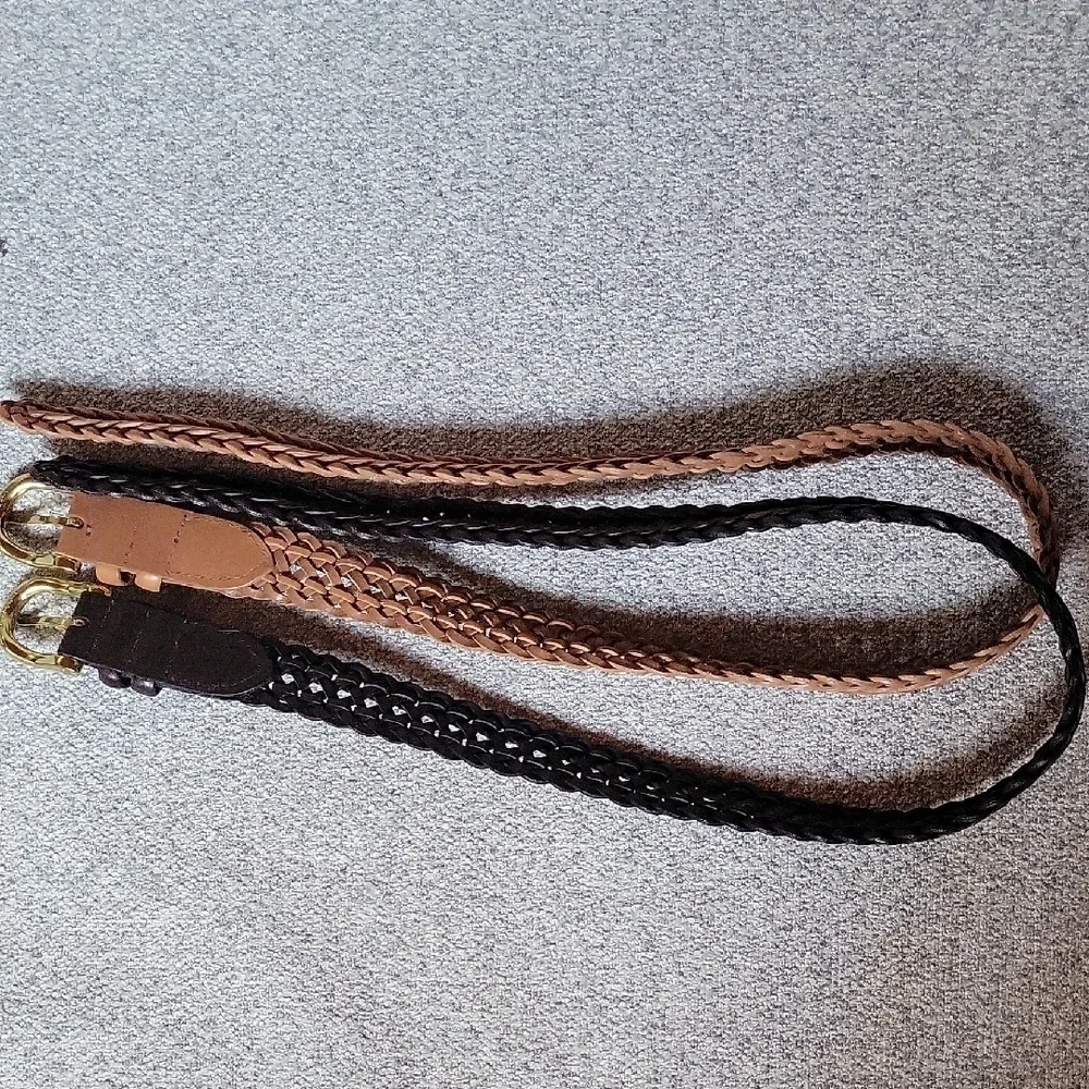 L.C.I Vintage Braided 1999 Leather Belt Set - Chocolate Brown and Brown Size S